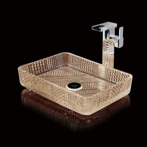 China Deep Rectangular Vessel Sinks Bathroom Crystal Light Tea Color supplier