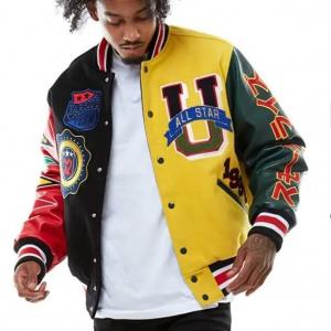 China                  Embroidery Patches Custom Men Letterman Jacket Baseball Leather Street Plus Size Coat Varsity Jacket for Men              supplier