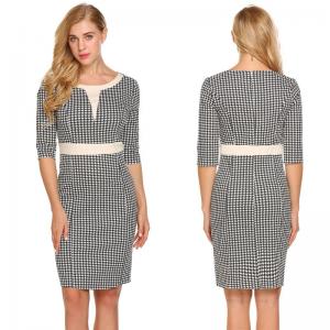 China Popular white and black gingham pencil dress supplier