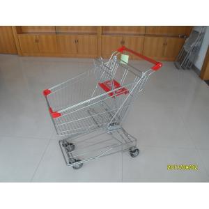 China Asian Type 80L Wire Shopping Carts With 4 Inch Rotating TPE Casters And Red Plastics supplier