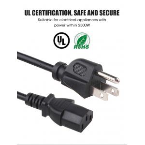 Black Jacket American Power Cord 125V 16AWG For Electronic Device UL 3 Pin Plug