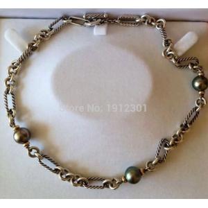 China (N-92) Fashion Jewelry Women' s Necklace Silver Plated Black Pearl Figaro Chain 18 inches supplier