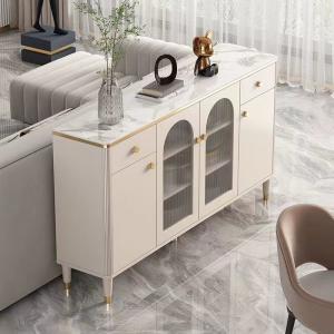 White Luxury Sideboard Cabinets Marble Facet Metal Glass Door Custom