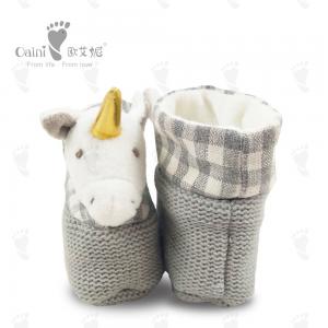 Chaussures de bébé en peluche mignonnes grises Chaussures de bébé garçon tête de licorne blanche