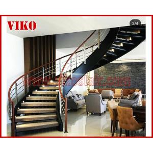 China Wrought Iron Staircase VK98S  Wrought Iron Handrail Tread slate,Railing tempered glass, Handrail b eech Stringer,carbon supplier