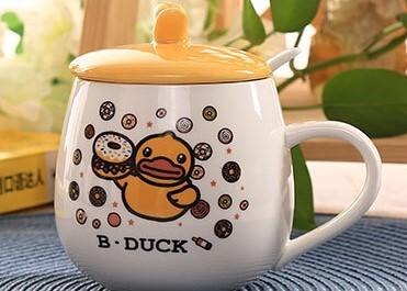 Yellow Duck 12 Oz single layer Mug With Spoon And Lid