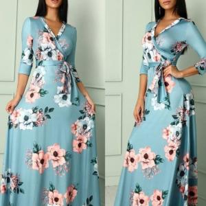 China Amazon wish  floral dress women plus size winter 2019 spring V-neck Christ22222 supplier