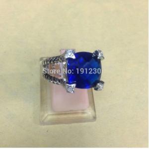 (R-89)wholesale top quality dark blue topaz crystal white gold plated ring jewelry