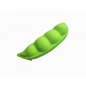 Large Capacity Silicone Pencil Case Pea Shaped Green Color With Zipper