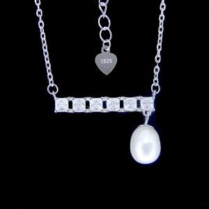 China Bar Shape Freshwater Pearl Pendant Necklace Pure 925 Silver Chandelier supplier