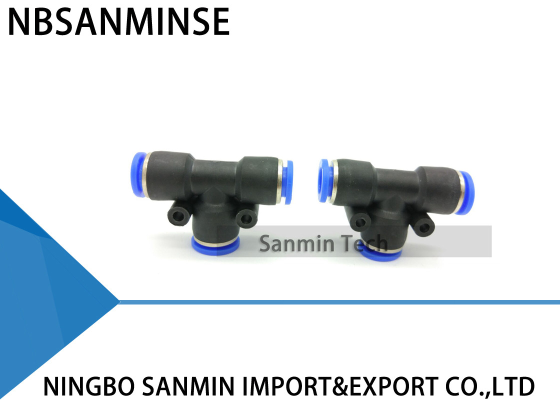 China PÕE acessórios apropriados plásticos rápidos Sanmin do compressor de ar dos encaixes do T da união do tubo do impulso pneumático supplier