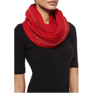 Women Red Allover Chain Infinity Scarf