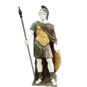 Classic greek stone man statue ,male marble sculpture with shield,China stone carving Sculpture supplier