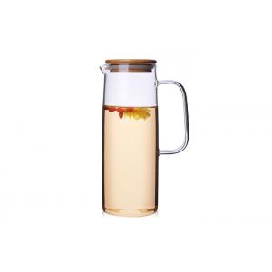China High Borosilicate Heat Resistant Glass Jug Straight Body Pot Cold Water Cup With Bamboo Cover supplier