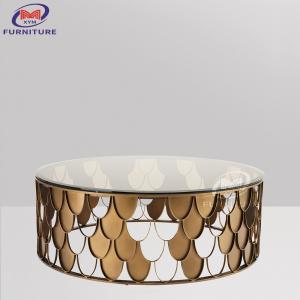 Bronze Stainless Steel Fish Scale Coffee Table Round Marble Desktop