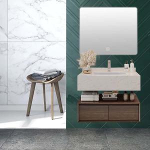 SONSILL Wall Mount Bathroom Vanity WALNUT Bathroom Vanity And Wall Cabinet Set