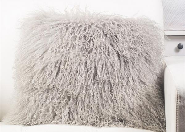 16"X 16" Oversized Tibetan Mongolian Lamb Throw Pillows Light Grey Light Weight