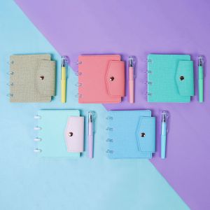 China RINGNOTE A7 Size PU Leather Portable Luxurious High Quality Mini Small Disc Bound Snap Ring Pocket Notepad Notebook with Pen wholesale