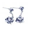 925 Sterling Silver Engraved Designs Flower Pendant Dangle Earrings(XH057340W)