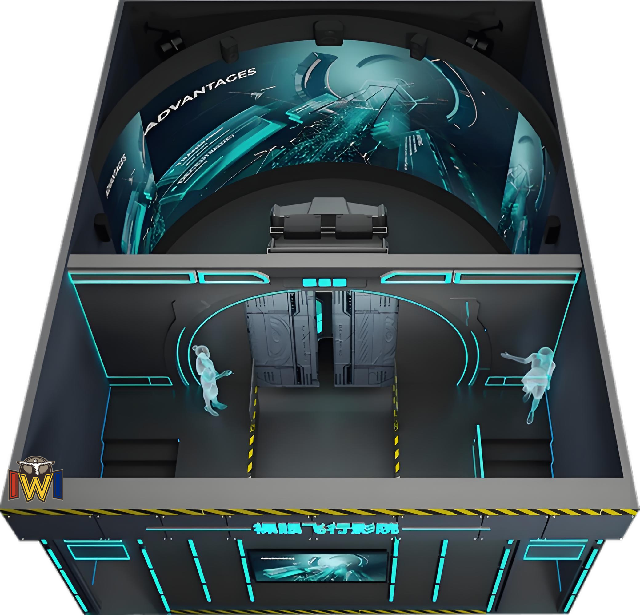 Immersive 4D Flying Theater with 5.1 Surround Sound and 150 Degree Vertical Perspective Curved Screen Cinema Featuring Dual Screen Fusion Technology