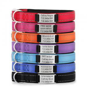 China Personalized Nylon Dog Collar Multi Color Durable Pet Collar with Laser Engrave Customized Name Plate supplier