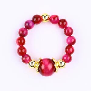 4MM Rose Red Tiger Eye Crystal Stretch Round Bead Ring Healing Stone Adjustable Ring For Unisex