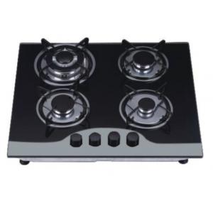 Durable Four Burner Gas Cooker Hob Built In Installation Black Tempered Glass Material