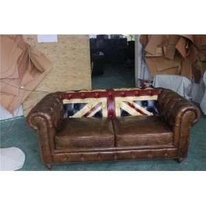 Durable Small 2 Seater Brown Leather Sofa Bed Vintage Union Jack Genuine Love Seat