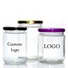 China Custom Logo Recyclable 180Ml 250G Transparent Honey Jam Food Honey Storage Round Glass Container Glass Jar With Metal Lid wholesale