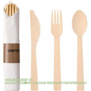 Pre Rolled Bamboo Cutlery Pack Bamboo Utensils (6.7" 25 Forks 25 Spoons 25 Knives 25 Napkins) Compostable Flatware