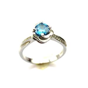 China Sterling Silver Engagement Ring with 6mm Blue Topaz Cubic Zirconia(F84) supplier