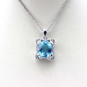 Women Jewelry Sterling Silver 9x11mm Blue Cubic Zircon Pendant (P11-E)