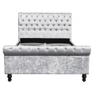 Silver Black Upholstered Bed Frame Crushed Velvet Fabric Bed Diamond Buttons King Size