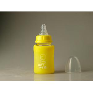 China Cute Weaning Glass Feeding Bottle And Silicone Sleeve supplier