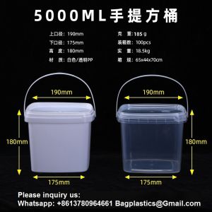 Clear Plastic Container With Lid Ice Cream Bucket Food Storage Container Freezer Storage Bucket Square Plastic Pails With Handle For Home Kitchen