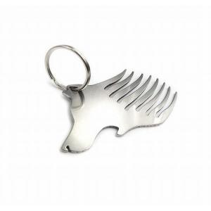 China Custom cool innovative men gift, engrave logo stainless steel animal wolf head keychain beard comb bottle opener supplier