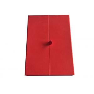 Cap Top Red Book Shaped Box , Magnetic Flap Box With 2cm Width Satin Tape