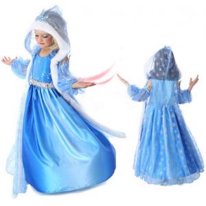 2015 Frozene Elsa Jurk Anna Party Dress Christmas fur Hooded Snow Printed Cosplay Custom Baby Girl Reine Des Neiges