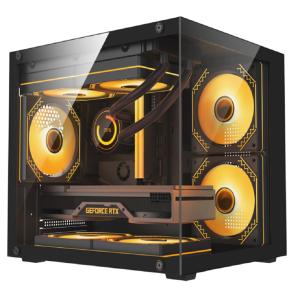China Compact Design Includes 1 HDD And 2 SSD Bays 0.35mm SPCC Steel 3 X 12cm Fans And Glass Panels On Left And Front supplier