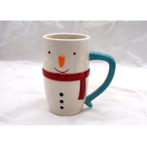 Eco Friendly 3D Ceramic Mug Hand Painted Christmas Snowman Mug With Red Scarf