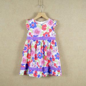 China girl dress with print flower , 100% cotton 4-14T supplier