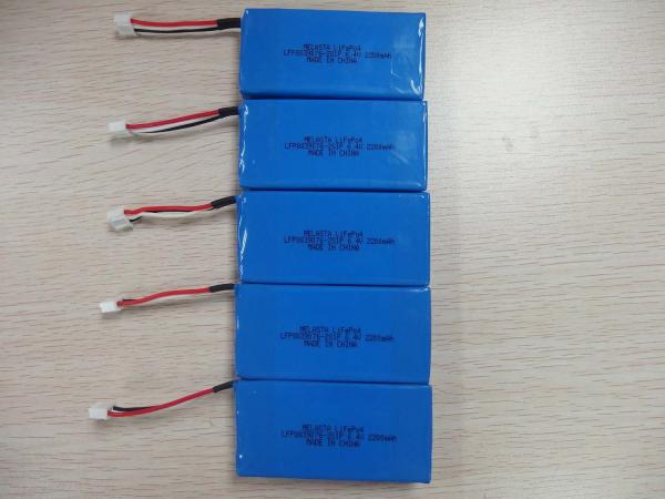 6.4V 2200mAh Pouch LiFePO4 Batteries for LED with PCM ( LFP8839076-2S1P, 14.08Wh