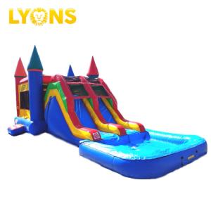 China Da associação combinado da corrediça do vermelho azul castelo Bouncy inflável para o parque 7*4*4m da água supplier