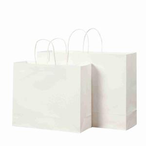 Plain White Takeaway Kraft Paper Shopping Bags With Handles