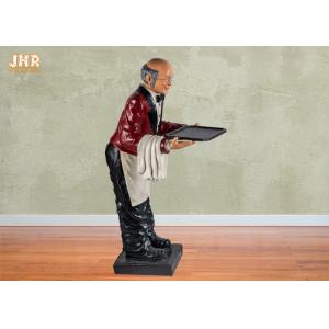 China 145cm Height Antique Polyresin Statue Figurine Resin Butler Holding A Plastic Tray supplier