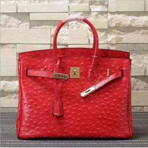 women high quality 35cm red Ostrich handbag cow leather handbags fashion handbags L-RB4-17