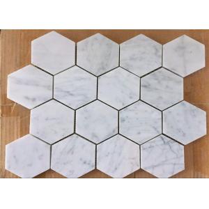 3" Hexagon Mosaic Tile , White Stone Mosaic Floor Tile For Bath Floor