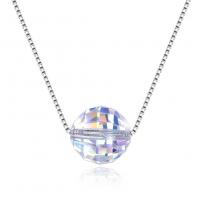 China 3.5g 17in Sterling Silver Jewelry Necklaces 8mm Ball Aurora Crystal Diamond Necklace on sale
