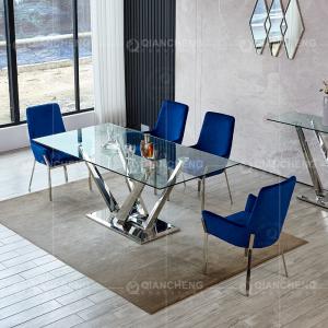 Qiancheng 0.4cbm Glass Dining Sets 6 Chairs 200cm Dining Table And Chairs