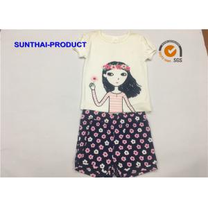 China Summer Toddler Girl Clothing Sets Cotton Rib Short Sleeve Picot Neck Tee Floral AOP Short supplier